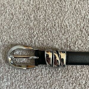 Madewell Black Leather Belt with Silver Buckle